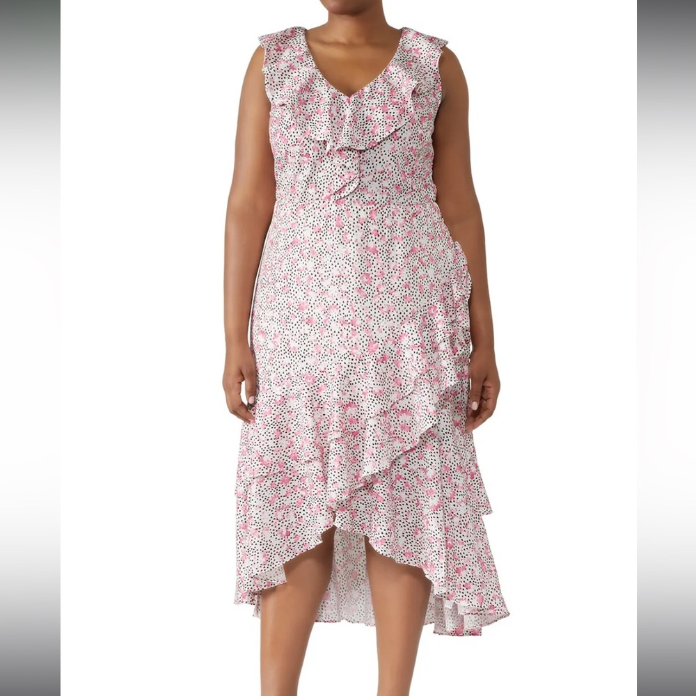 ELOQUII Asymmetrical Floral Ruffle Dress XL